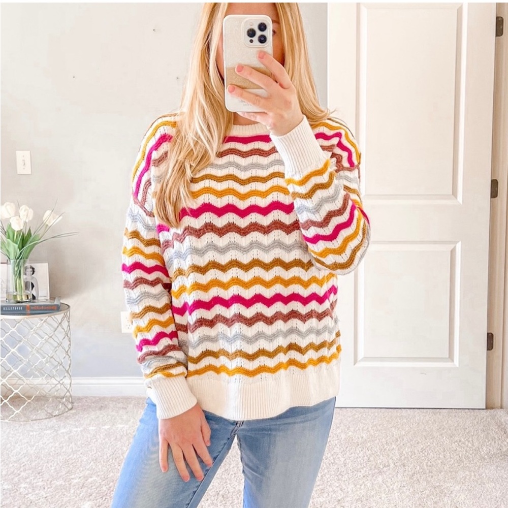 Lou & Grey for loft chevron stripe sweater EUC